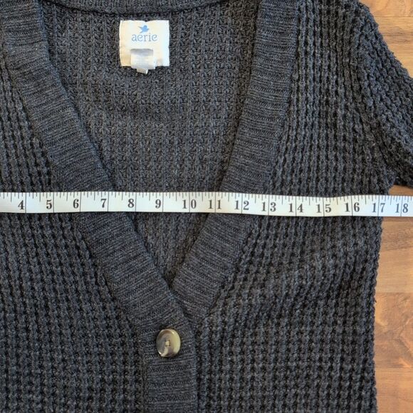 Aerie Sweater Women's Size Small Petite Black Cardigan Knit Button Up Wool Blend - Picture 7 of 10